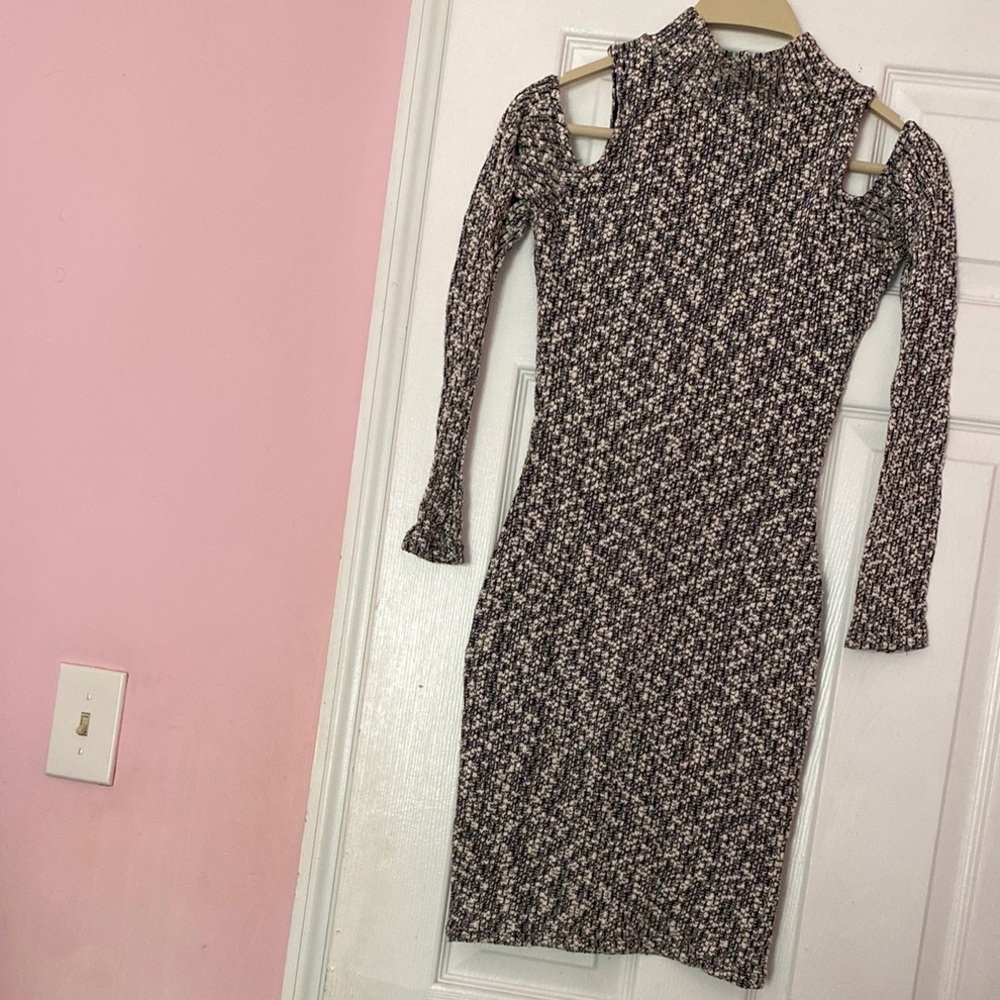 Off the Shoulder Elegant Black and White Knit Dress